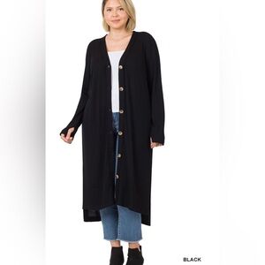 New! Plus Size Women's Black Ribbed Long Cardigan Sizes 1X 2X 3X